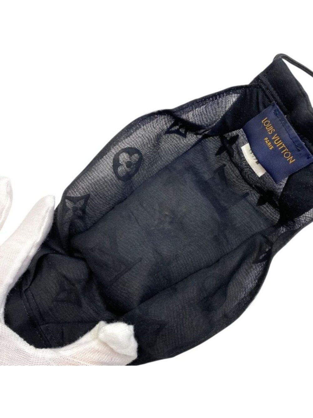 ★SOLD★ Louis Vuitton Mask Cover Pouch Set Monogram Mesh Polyester Cotton Black - Picture 4 of 10